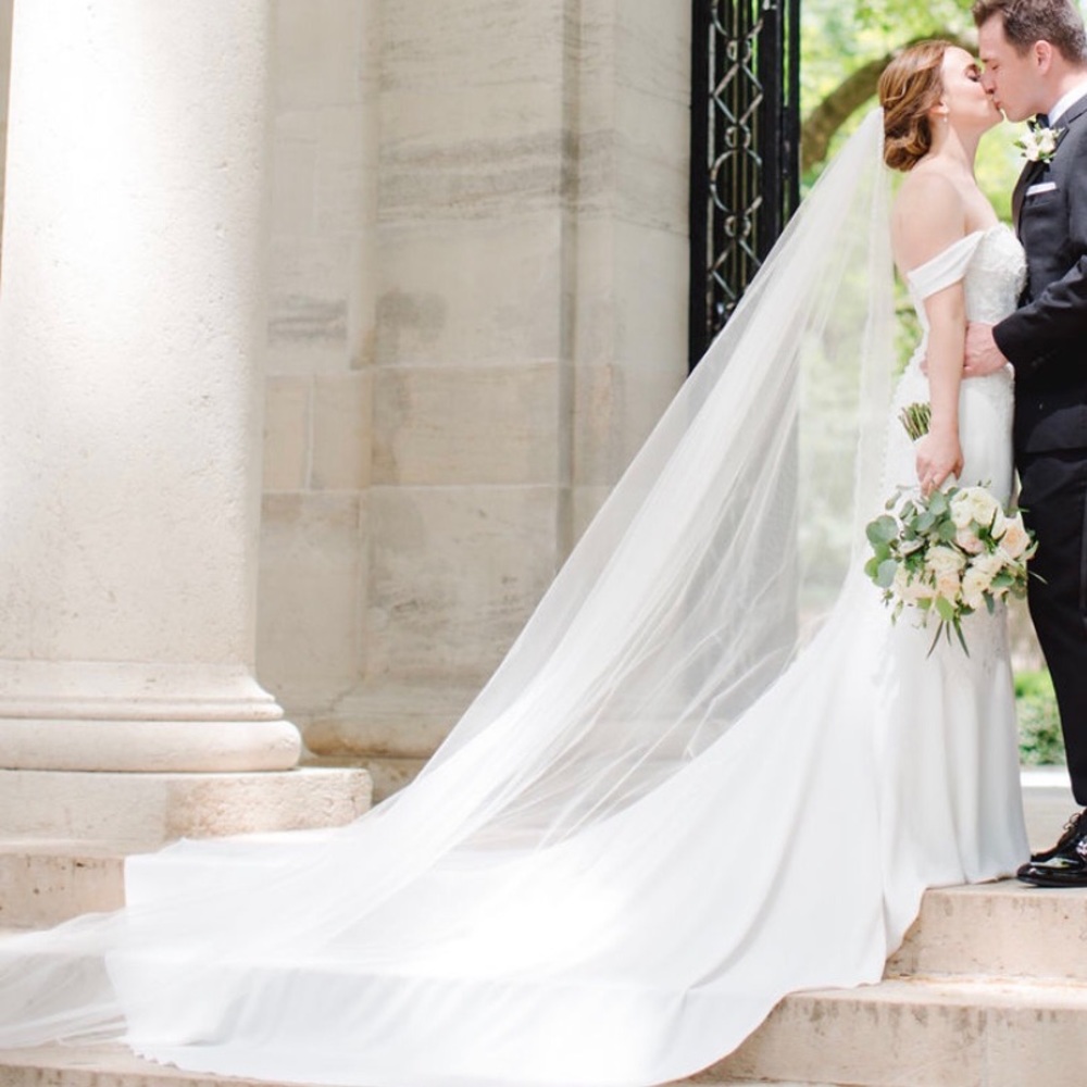 Pronovias Cathedral Veil - worn once. No blusher. Delicate beading around edges